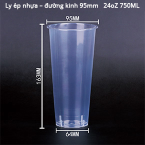 ly nhựa có độ trong suốt cao đường kính 95 24oz 750ML